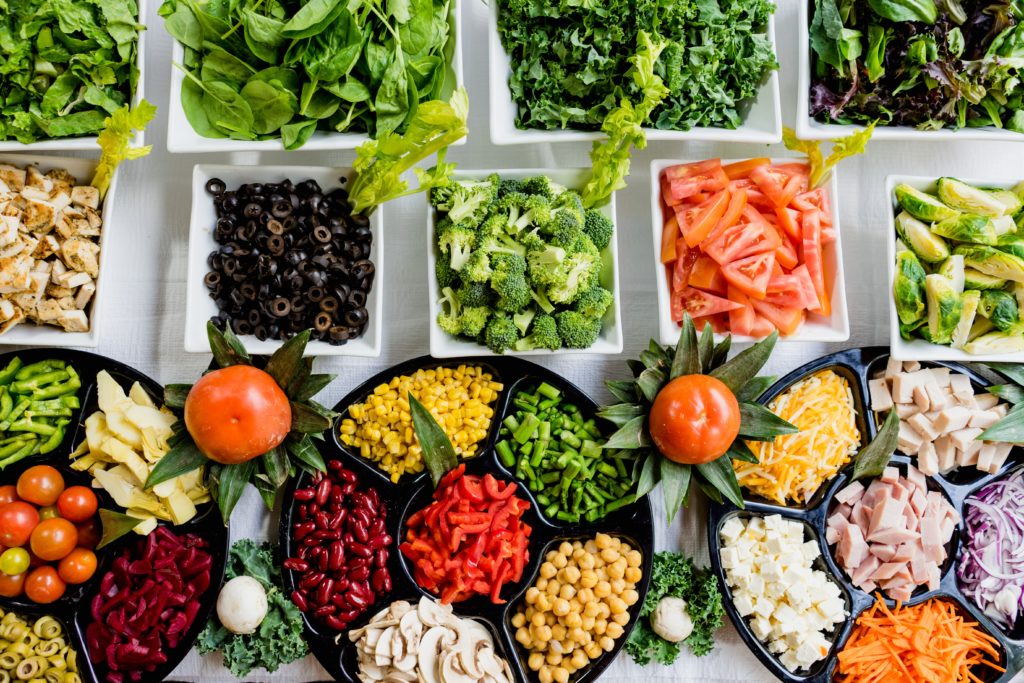 Buffet of vegetables at a salad bar