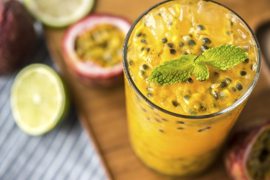 Fresh passionfruit smoothie macro shot