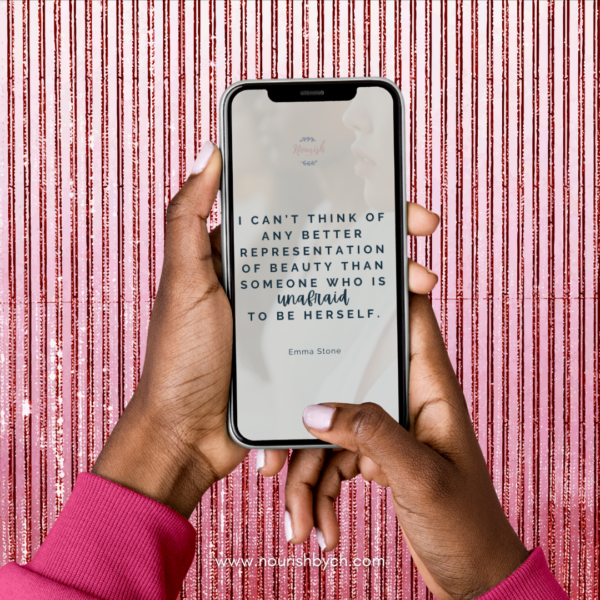Nourishing Body Acceptance motivational cards and graphics on mobile phone.